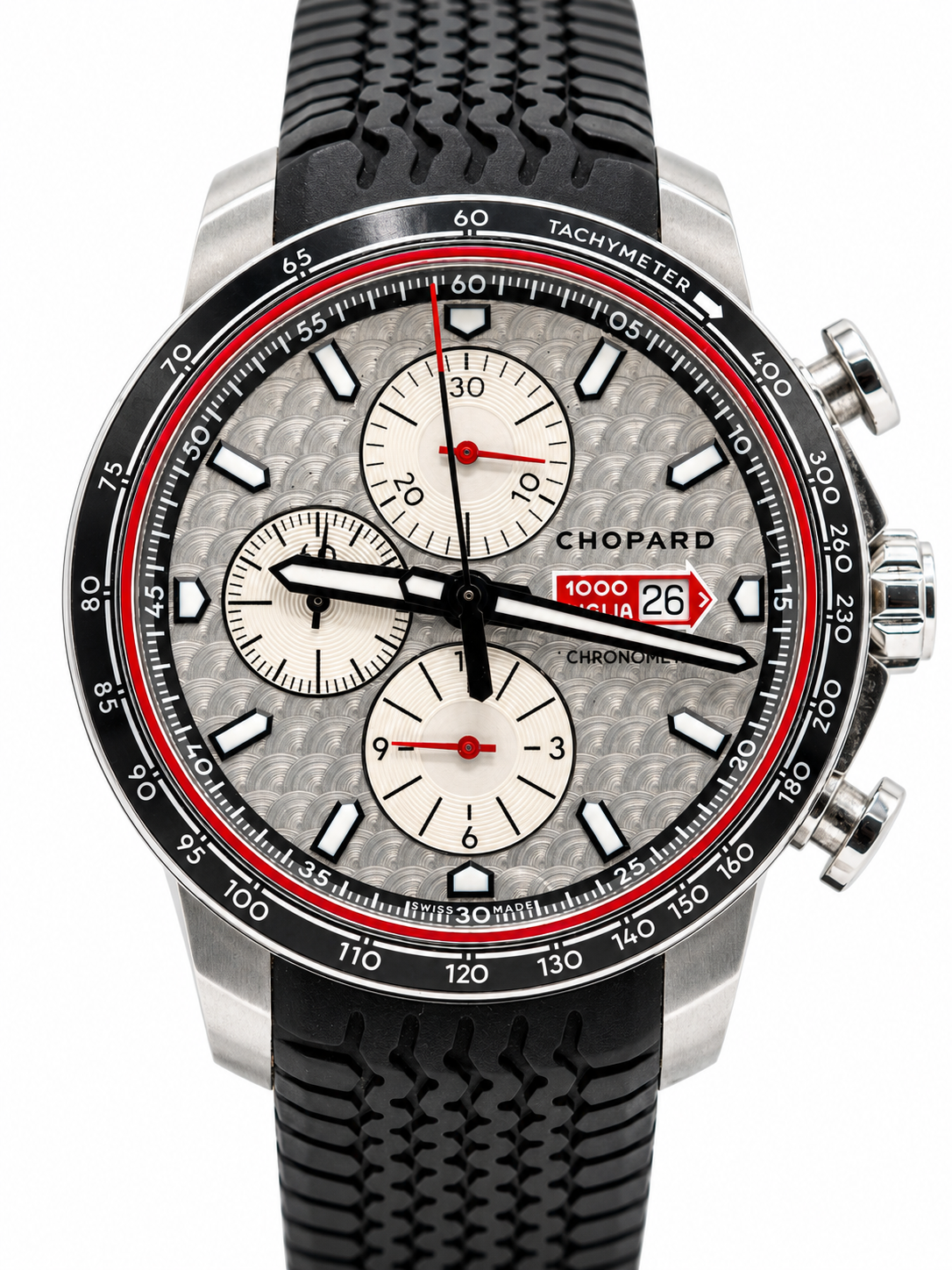Chopard Mille Miglia Chronographe – Cadran argenté et bracelet noir