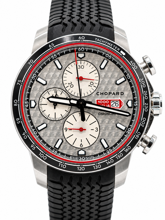 Chopard Mille Miglia Chronographe – Cadran argenté et bracelet noir