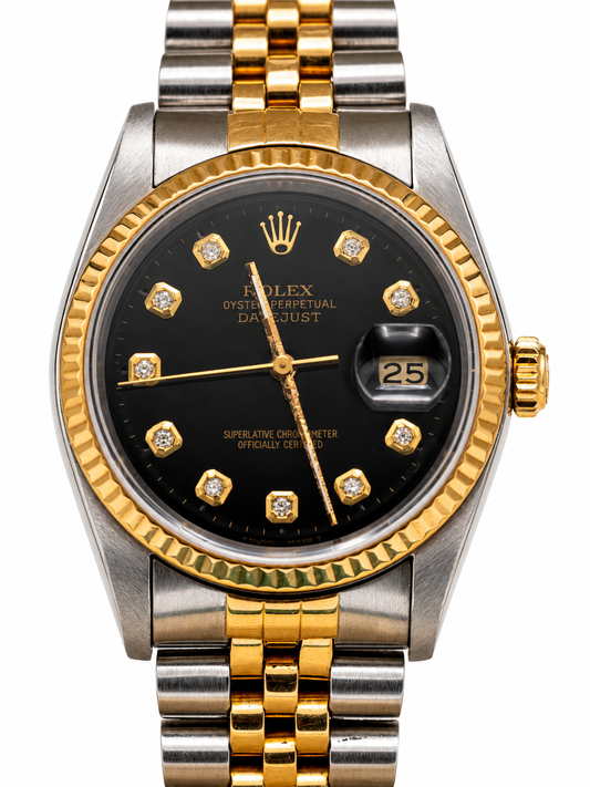 Rolex Datejust – Cadran noir serti et bracelet bicolore