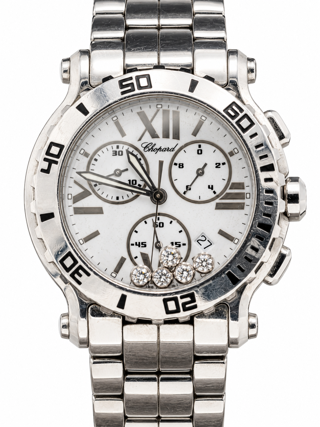 Chopard Happy Sport Chronographe – Cadran blanc et pierres mobiles
