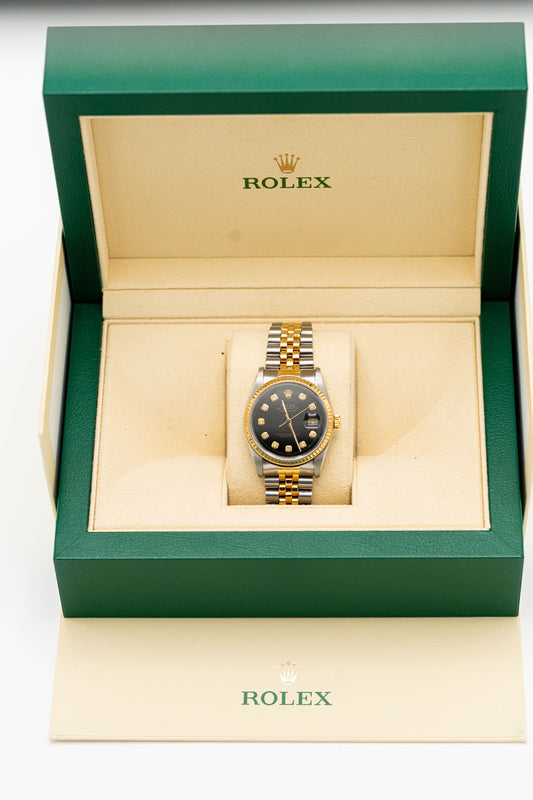 Rolex Datejust – Cadran noir serti et bracelet bicolore