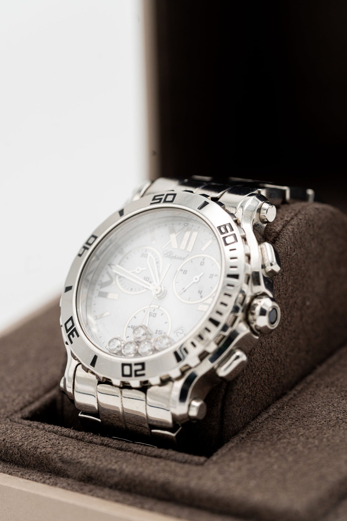 Chopard Happy Sport Chronographe – Cadran blanc et pierres mobiles