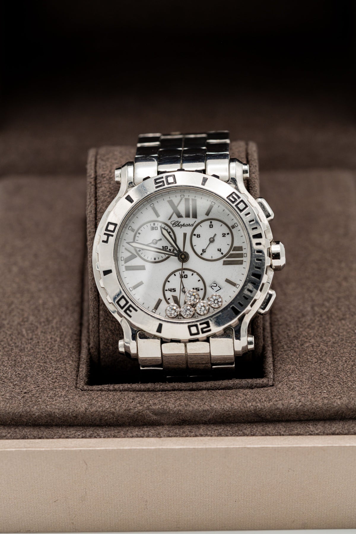Chopard Happy Sport Chronographe – Cadran blanc et pierres mobiles